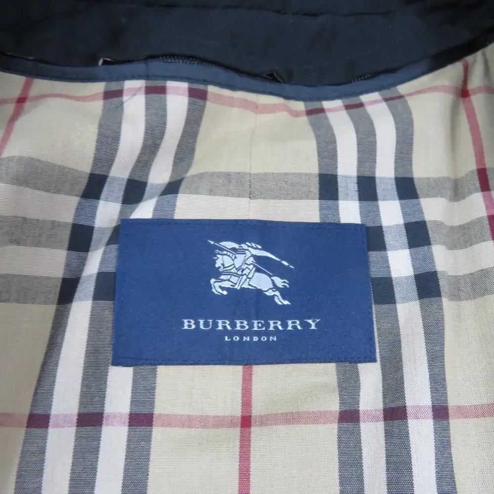 Burberry London Long Trench Coat Jacket Black Nova Check Plaid Lining Mens 44R